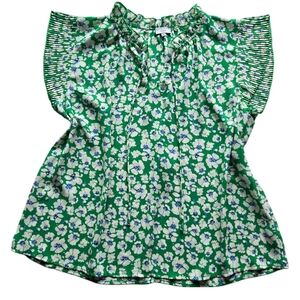 Vibrant Green Floral Top with Ruffle Detail